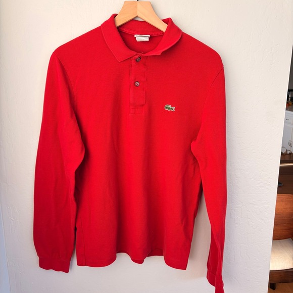 Lacoste Other - Lacoste Polo Shirt Men's 4 Red Long Sleeve Cotton Classic Crocodile Logo